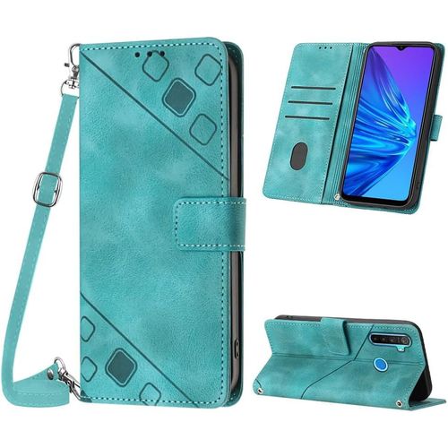 Kal-Coque Pour Oppo Realme 5/5s/5i/C3/C3i/6i, Pu Leather Flip Portefeuille Étui En Cuir, [3 Porte Cartes] [Fermeture Magnétique] [Bandoulière Réglable] Coque Pour Realme 5 - Vert