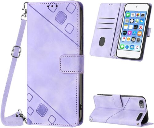 KAL-Coque Pour Ipod Touch 7/6 / 5, Pu Leather Flip Portefeuille Étui En Cuir, [3 Porte Cartes] [Fermeture Magnétique] [Bandoulière Réglable] Coque Pour Ipod Touch 7 - Violet
