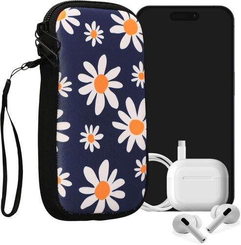 SJZG-Housse De Protection Pour Smartphone M - 5,5"" - Sacoche De Protection Pour Téléphone Portable En Néoprène Marguerites Bleu-Blanc-Jaune