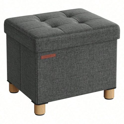 Pouf, Coffre De Rangement, Tabouret Avec Repose-Pieds, Pliable, Banc Avec Rangement, 32 X 40 X 33,5 Cm, Gris Foncé