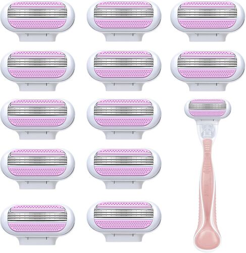 Eryi-12 Pièces Lame Rasoir Femme Lames Universelles Pour Rasoir Pour Femmes Recharge De Lames De Rasoir 3 Étages Adaptées Aux Jambes Aux Aisselles Et Aux Parties Intimes Des Femmes