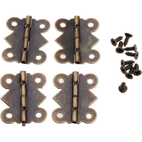 Lot de 4 Petites Charnières en Fer avec 16 Vis pour Boîte à Bijoux, Maison de Poupée