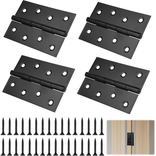 ASFASFq-Lot de 4 Charnières Pliables 100 mm × 70 mm en Acier Inoxydable Noir, Exterieur Charnière Inox, Trous de Charnière Plats Pliants, pour Meubles de Maison, Armoire, Porte, Tiroir, Boîte en Bois