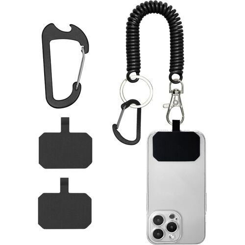 Lot de 2 lanières de téléphone portable - Anti-vol - Avec mousqueton - Maintien sûr pour smartphone - Pour la plupart des téléphones portables - Noir