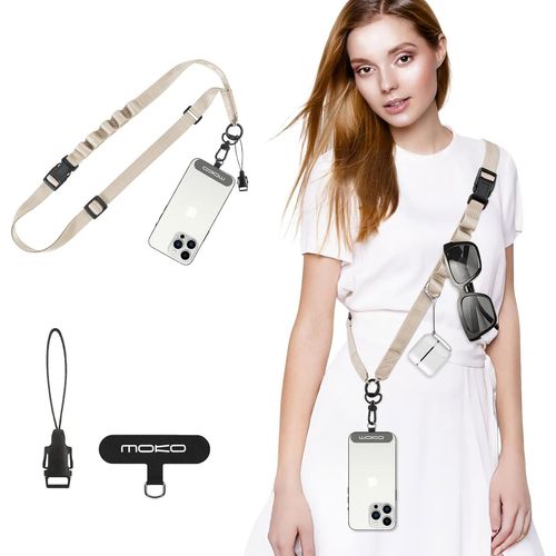 Lanière De Téléphone Universelle, Cordon Pour Portable En Nylon, Tour De Cou De Smartphone Mains Libres, Dragonne De Téléphone Amovible Avec Patchs Pour Iphone Et La Plupart Des Smartphones, Kaki
