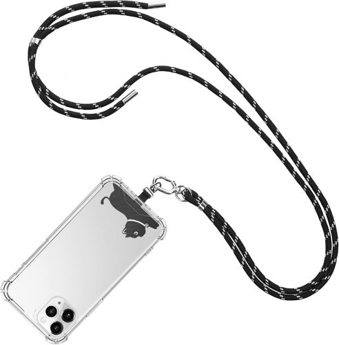 KAL-Collier Dragonne Téléphone Portable -Bracelet Chaîne Sangle De Poignet Lanière Pour Transport Smartphone Avec Insert -Noir
