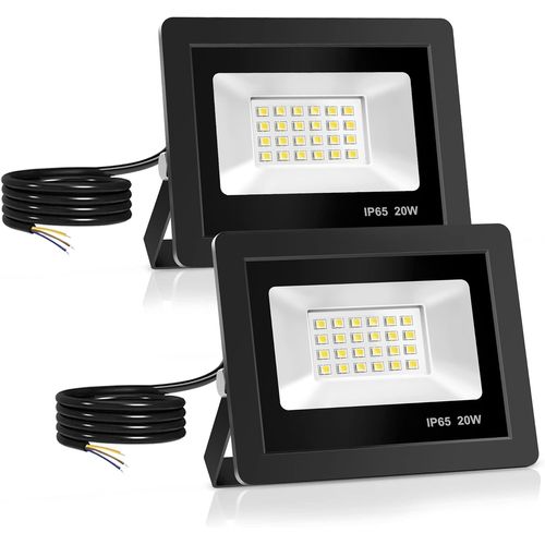20w Projecteur Led, Spot Led Avec 24 Leds Eclairage Exterieur Ip65 Etanche, Projecteur Led Extérieur 6500k Éclairage Mural D'extérieur Pour Jardin, Patio, Garage, Entrée (2 Pcs)