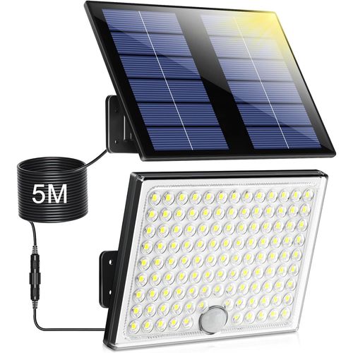 Lampe Solaire Extérieur Détecteur De Mouvement, Lumière Solaire Extérieure Puissante 113 Led 2000mah 4 Modes Étanche Ip65, Eclairage Solaire Exterieur Avec Câble 5m, 1 Pièce