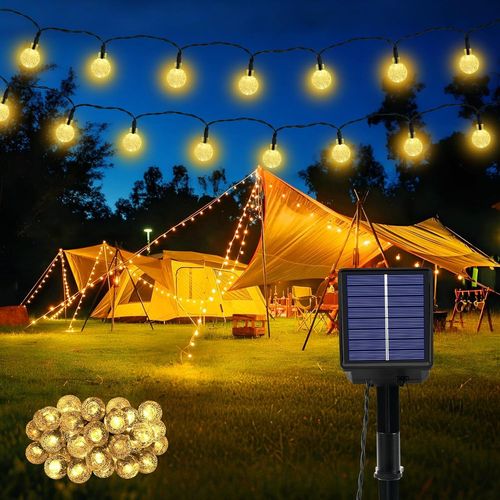 Jgd-Guirlande Lumineuse Solaire D'extérieur Résistante Aux Intempéries - 30 Led Blanc Chaud - 3 M + 5,1 M - 8 Modes - Ip65 - Pour Décoration De Balcon, Terrasse, Jardin, Arbres, Noël, Mariages, Fêtes
