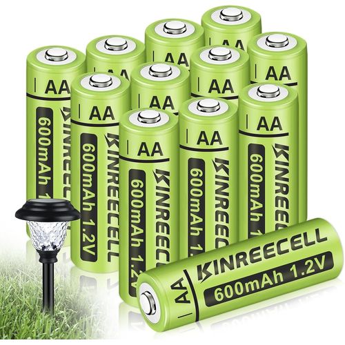 Batteries Rechargeables Aa, Batteries Solaires Ni-Mh Double A À Capacité Réelle 1,2v Préchargées Pour Lampes Solaires, Guirlandes Lumineuses, Lampes Solaires De Chemin (Pack De 12)