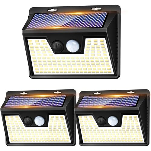 Lampe Solaire Exterieur Avec Détecteur De Mouvement, [Lot De 3 De 140 Led] Lumiere Solaire Sxterieur Étanche 3 Modes Éclairage Extérieur Solaire, Applique Solaire Exterieur Pour Jardin