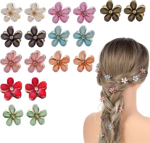 Kalanka-18 Pièce Mini Pince À Cheveux,9 Couleurs Pince Fleur Cheveux,Pinces À Cheveux En Diamant,Barrette Cheveux Femme,Barrette Cheveux Fille,Clips De Griffe En Forme De Fleur,Pour Mariage, Fête 