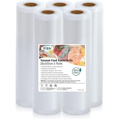 SUBZONAL-Sac Sous Vide Alimentaire: Rouleau Sous Vide Alimentaire pour L'appareil de Mise Sous Vide, Sac Sous Vide pour La Cuisson, 5 Rouleaux 28x300cm, Film Sous Vide Alimentaire sans BPA