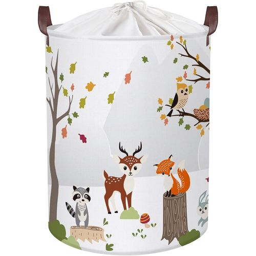 Ersan-Panier Rangement Bébé Animaux Forêt Corbeille À Linge Sale Garçon Fille Pour Vêtement Boite De Rangement Jouet Pour Salle De Bain Chambre À Coucher, Cerf Renard Raton Laveur, 36 * 45 Cm