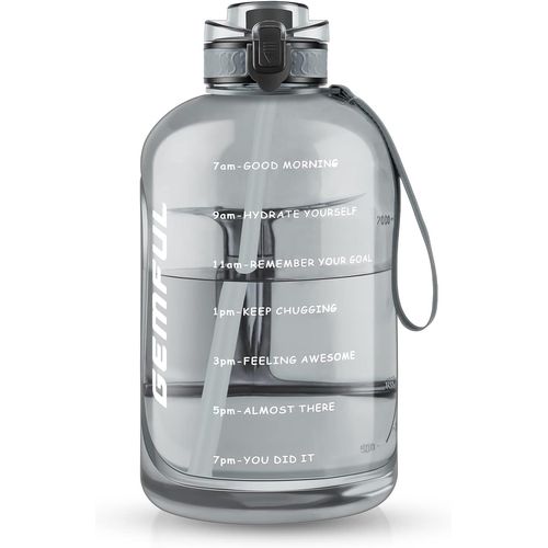 Asfasfq-Gemful Bouteille D'eau De 3 Litres Avec Paille Et Marquages De Temps Motivants Sans Bpa Grande Gourde Pour Le Sport Anti-Fuite De 3 L Pour Fitness Gym Camping (Gris)