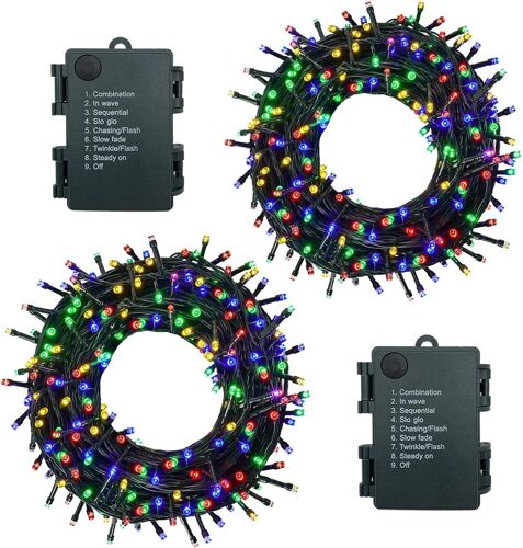 Kalanka-Guirlande Lumineuse Exterieure Intérieur 10m/100leds Pile Guirlande Lumineuse Sapin Guirlande Led Par 8 Modes, Minuterie, Ip44 Étanche, Guirlande Noel Par Chambre, Mariage, 2 Pièces, Multicol