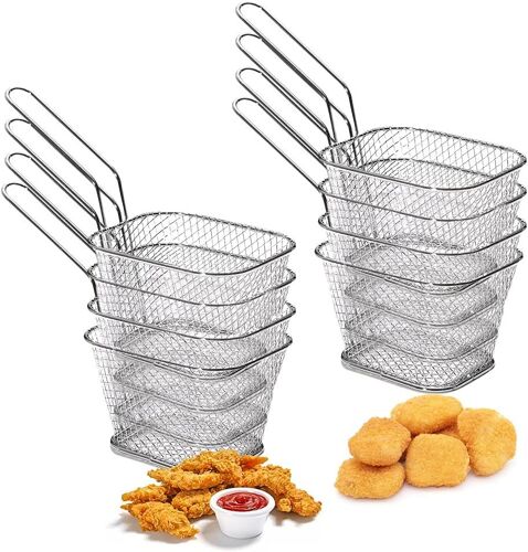8 x Mini Fries Basket Stainless Steel Individual Fries Basket 10 x 8.5 cm Rectangular Deep Fryer Basket Serving Dish for Fried Chicken, Onion Rings Shrimp