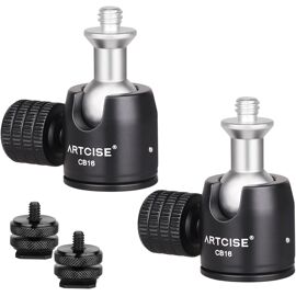 2 x Mini Ball Joint with Cold Shoe Mount for DSLR Cameras, Monitor, Tripods, Monopods, Light Support, Maximum Load 3 kg