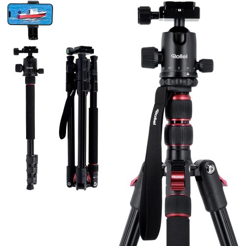 SUBZONAL-Trepied Appareil Photo Voyage 180cm, Rollei Compact Traveler No. 2 Trépied en Aluminium Portable avec 360° Rotule Ball & Fonction Monopode pour DSLR Trépied Photo Compact avec Support pour T