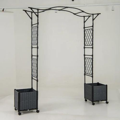 2 En 1 Jardinière Sur Roues Costway Treillis De Jardin Pour Plantes Grimpantes, Cadre En Métal, Auto-Irriguantes, Pour Mariage,Gris