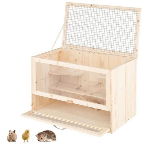 Cage En Sapin Pour Hamster Costway, Toit Rabattable, Zones Multi-Échelles, Rampe, Porte Verrouillable,Pour Petits Animaux Compagnie