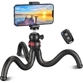 Trepied Smartphone, Rotatif à 360° Flexible Mini Trépied Support et Fixation pour Appareil Photo avec Télécommande Bluetooth, Perche Selfie pour Téléphone, Camera, Gopro, Enregistrement Vidéo