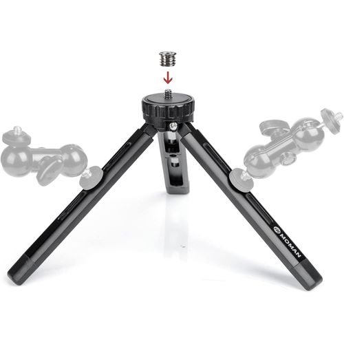 Mini Trépied, TR01 Caméra Table Petit Aluminium CNC avec vis 1/4 et 3/8 Maxload 80KG pour Video Studio Lumiere LED Light Smartphone Telephone DSLR Appareils Photo Reflex et Gimbal, Noir Rouge