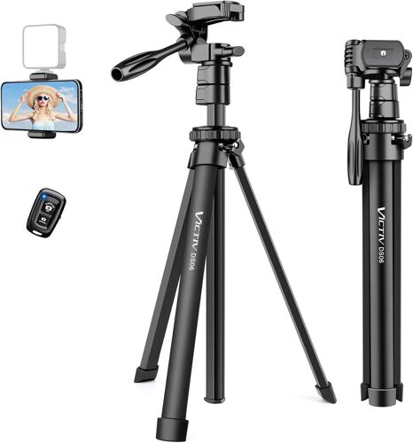 New Smartphone Tripod, 150 cm Cell Phone Tripod for iPhone 15/14/13, Samsung, Huawei, with Remote Control, Stand, Camera Tripod with 3 Way Head for Small Camera