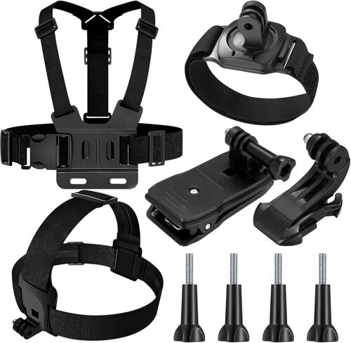 Compatibile Con GoPro 9-in-1 Accessories Kit, Chest Harness, Head Strap Harness, Wrist Mount, Clip Attachment Backpack, Compatible with GoPro Hero 9 8 7 6 5, SJCAM, Insta360
