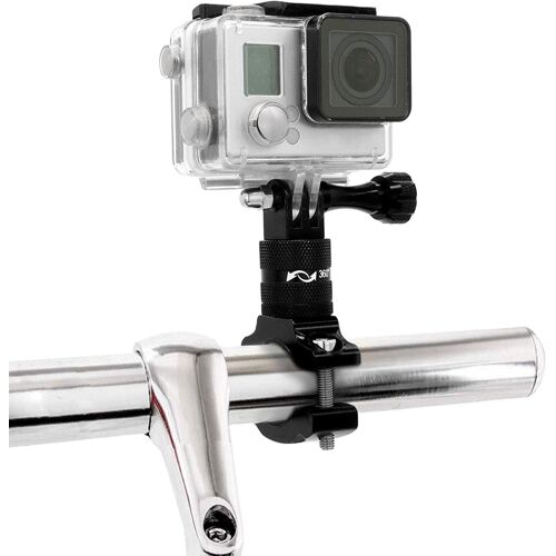 Support pour Vélo Compatible avec GoPro Hero 10 9 8 7 Xiaomi Yi Insta360 - Pince pour Guidon | Moto en Aluminium - Rotation 360 degrés - Fixation Noir