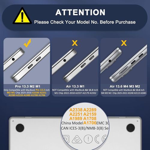 ChicSlick-Coque Compatible Avec Macbook Pro 13 Pouces 2024 2023 2022-2016 M2 M1 A2338 A2289 A2251 A2159 A1989 A1706 A1708 Avec/Sans Touch Bar, Étui De Protection Plastique Case Rigide, Quart[X1200]