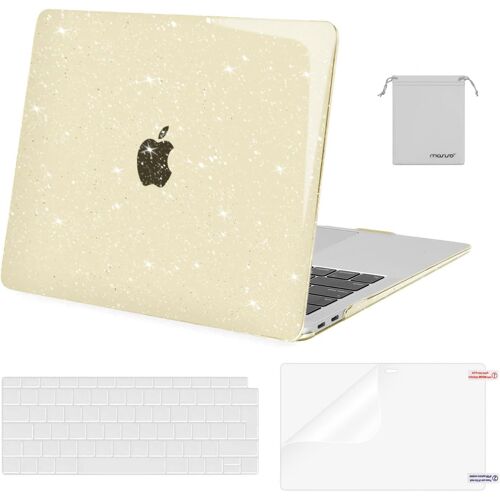 Coque Compatible avec MacBook Air 13 Pouces 2022-2018 A2337 M1 A2179 A1932 Retina, Étincelant Briller Plastique Coque Rigide&Protection Clavier&Protecteur d'écran&Sac Rangement, Or