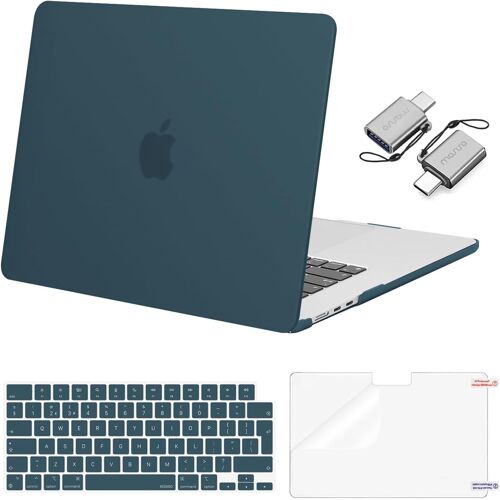 Coque Rigide Compatible avec MacBook Air 15 Pouces 2025-2023 M4 M3 M2 A3241 A3114 A2941, Coque pour MacBook Air M2 M3 M4 15&Housse Clavier&Protecteur Écran&Adaptateur Type-C,Vert Sarcelle