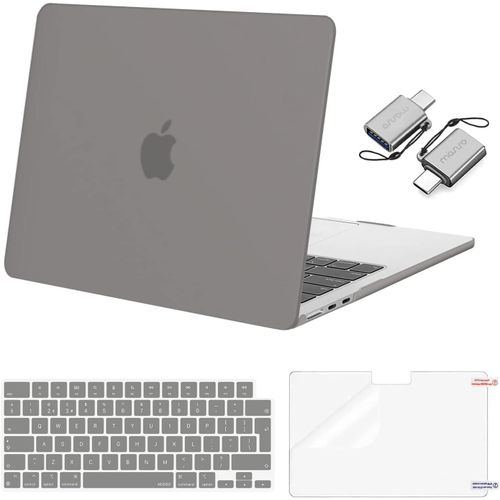 Coque Compatible avec MacBook Air 13 Pouces M4 M3 M2 2025 2024 2023 2022 A3240 A3113 A2681,Protection Coque Rigide&Housse Clavier&Protecteur d'écran&2 Adaptateur Type C,Gris