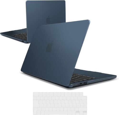 Coque pour 2023 2024 2025 MacBook Air 15 M4 A3241 / M3 A3114 / M2 A2941, Plastique de Protection Mince Étui Rigide + EU Housse de Clavier pour MacBook Air 15,3, Mat Minuit