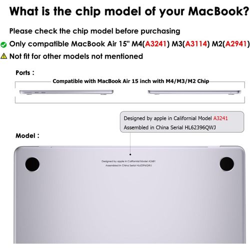 ChicSlick-Coque Compatible Avec Macbook Air 15 Pouces M4 A3241 M3 A3114 M2 A2941, Sortie En 2025 2024 2023, Etui De Protection Pour Mac Book Air 15"", Transparent Cristal[X1494]