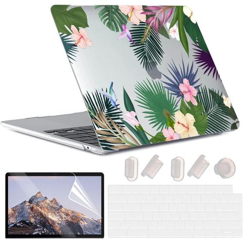 4 en 1 Coque pour MacBook Air M2 M3 13.6 Pouces A2681 A3113, 2022 2024 Release avec Touch ID, Ultra-Fine Protection Coque Rigide en Plastique pour Mac Air 13 M3 M2 - Plantes Tropicales 13