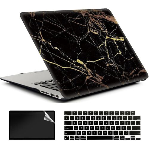 Coque Compatible avec MacBook Air 13 Pouces 2017-2010 Release A1466/A1369,Plastique Coque Rigide Case + EU Protection Clavier + Protecteur d'écran,Marbre d'or Noir 1