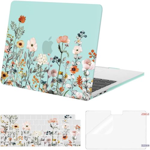 Coque Compatible avec MacBook Air 13 Pouces M4 M3 M2 2025 2024 2023 2022 A3240 A3113 A2681,Coque Rigide Jardin Fleurs pour MacBook Air 13,6 &Protection Clavier&Protecteur D'écran,Vert