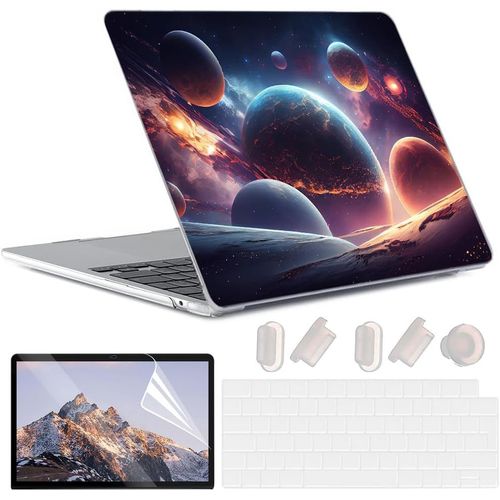 4 en 1 Coque pour MacBook Air M2 M3 13.6 Pouces A2681 A3113, 2022 2024 Release avec Touch ID, Ultra-Fine Protection Coque Rigide en Plastique pour Mac Air 13 M3 M2 - Fête Planète 09