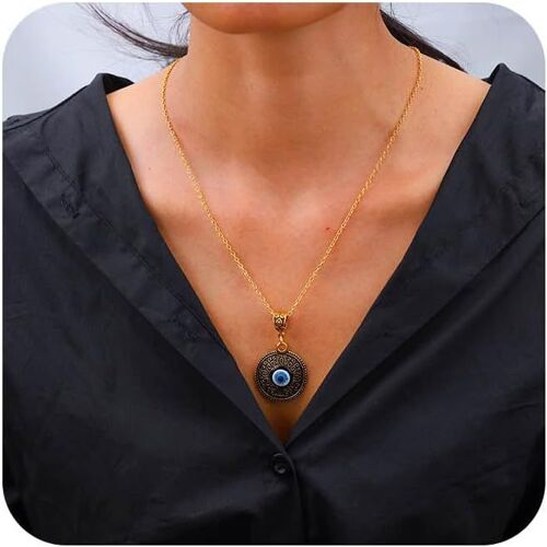 Kal-Boho Disque Pendentif Cubain Collier Rétro Minimaliste Chaîne Or Simple Bleu Grands Yeux Collier Réglable Or Vêtements Chaîne Bijoux De Mariage Pour Femmes Filles Pour Cadeau (Disque)