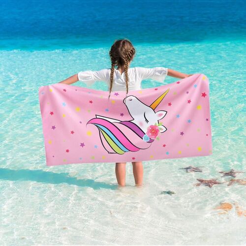 Licorne Enfant Serviette De Plage-76x150 Cm Serviettes De Bain Anti-Sable À Séchage Rapide Pour Filles Ultra-Douce Et Absorbante,Serviette De Camping,De Voyage Et De Pique-Nique