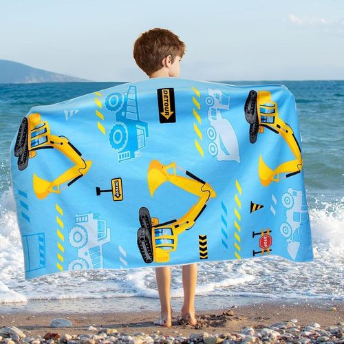 Camion Enfants Serviette De Plage-76 X 150cm Serviette Microfibre Sans Sable Pour Garçons Piscine Serviette De Voyage Absorbant Séchage Rapide Doux Couverture De Plage
