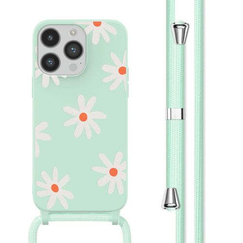 imoshion Coque design en silicone avec cordon iPhone 14 Pro Green Flower Distance