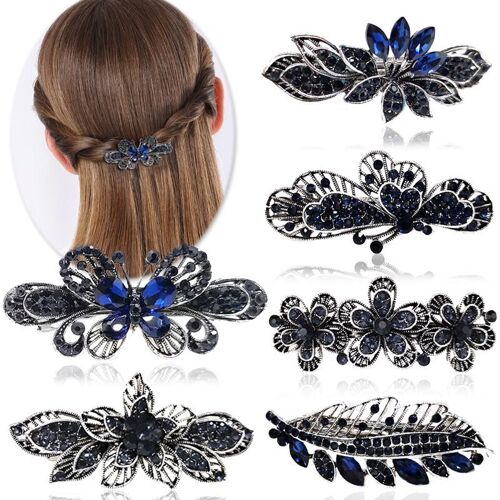 6 Pièces Français Vintage Cheveux Barrettes, Barrettes À Cheveux Cristal Rétro Français Épingles À Cheveux Fermoir Métal Bronze Roses Plumes Pinces À Cheveux Pour Pour Femme Fille (A) Multicolore