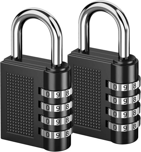Cadenas à combinaison [lot de 2] ? Noir, cadenas à combinaison sécurisé à 4 chiffres résistant aux intempéries pour casiers d'école et de gymnase, extérieurs, clôtures, moraillons, boîtes de rangement