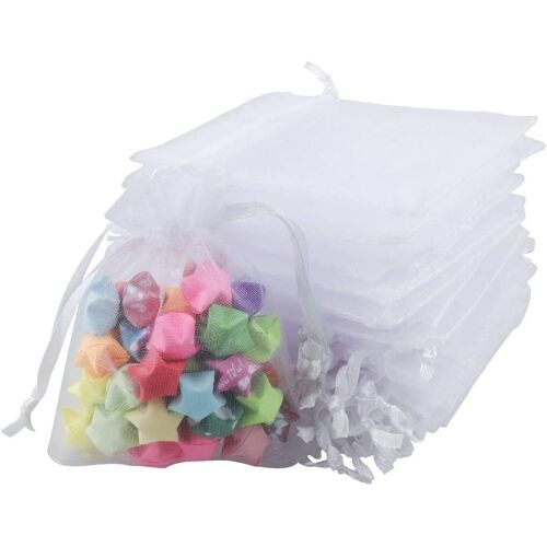 100pcs Sacs Organza 7x9cm, Petit Sachets Pochettes en Organza Sac à Bijoux avec Cordon de Serrage, pour Cadeau de Marriage Noël Bonbons (Blanc)