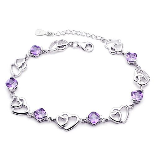 Bracelet De Cristal Ajustable À Coeur En Argent Multicolore 17+4 Cm Cadeaux Festifs Pour Femmes Et Jeunes Filles Anniversaire Noël Boîte Cadeau