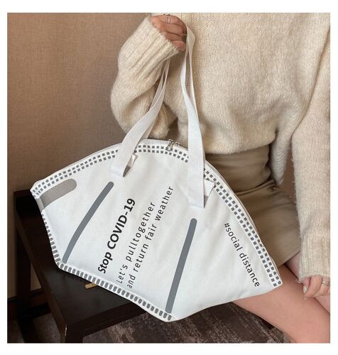 Sac à bandoulière pour femme, grande capacité, en toile, blanc, pour le shopping (L)