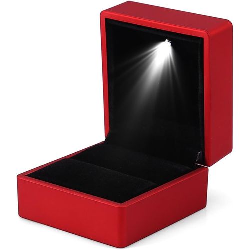Boîte Pour Les Anneaux Avec La Lumière De Led, Idéal Pour Ranger Les Bagues, Les Bijoux, Et Des Propositions De Mariage, De Couleur Rouge.